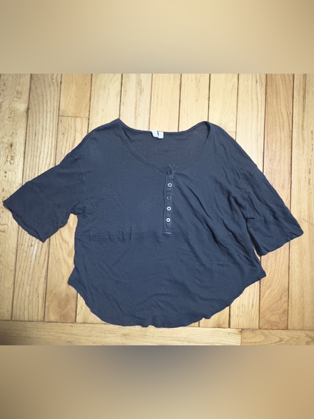 We The Free Black Long Sleeve Scoop Neck Henley Top